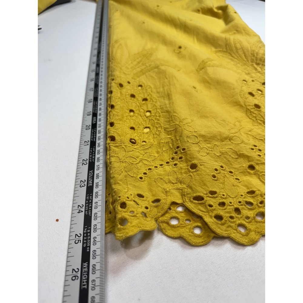 Cynthia Rowley Womens 2-Piece Eyelet Pant Set Size Medium Yellow Cotton Scallop - Picture 10 of 11